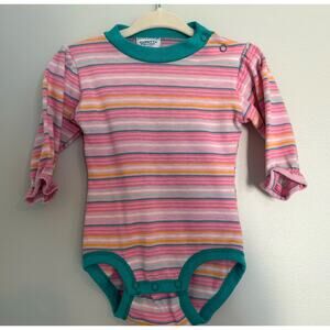 Vintage 90s Curity Baby Bodysuit – Pink & Teal – 12–18 Months